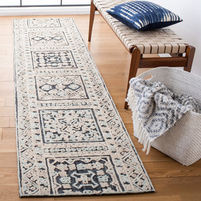 Tapis en laine / coton touffeté à la main en beige / gris Southwestern