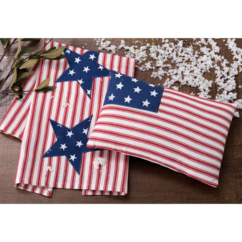 Red Ticking Stripe with Star Applique Kitchen Towel