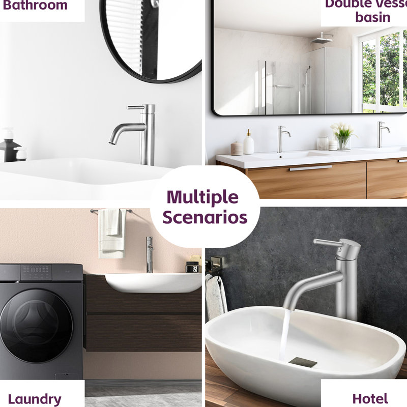 Grand motif de robinet de lavabo à un trou - Robinet pour salle de bain à poignée simple moderne en nickel brossé