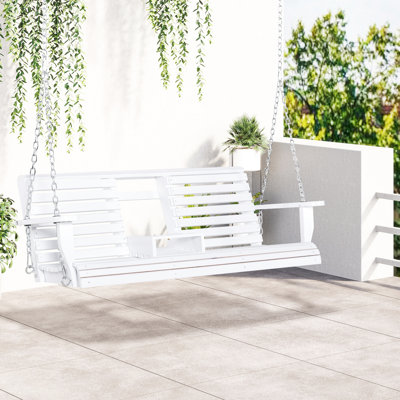 3 Porch Swing Bench With Folding Table, Cup Holders & , 440lbs Capacity, White Outdoor Decoration 3 Patio Coffee And Weight Wooden Charming