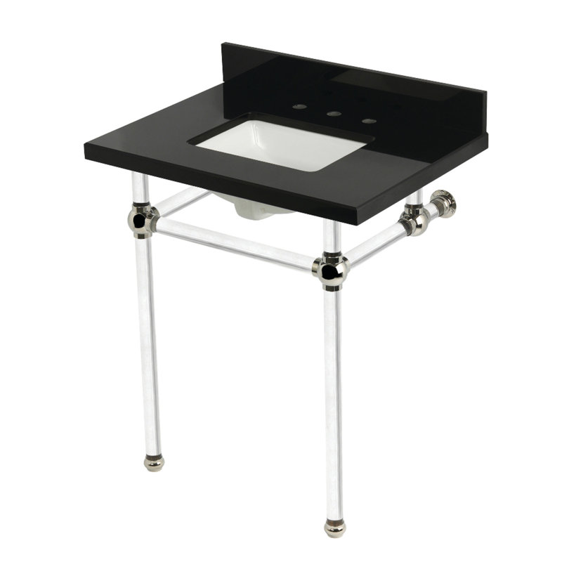 Kingston Brass Templeton 30-Inch Black Granite Console Sink with Acrylic Legs (8-Inch, 3-Hole), Black Granite/Polished Nickel