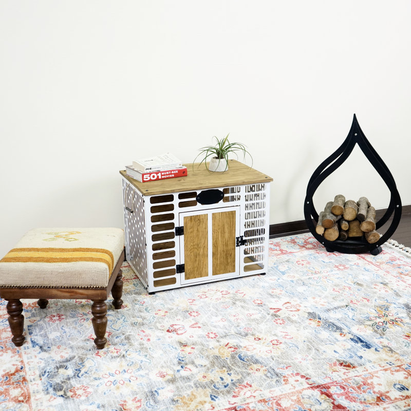 Ellsinore Pet Cage Dog House, White/Brown, 90cm H x 72cm W x 68cm D