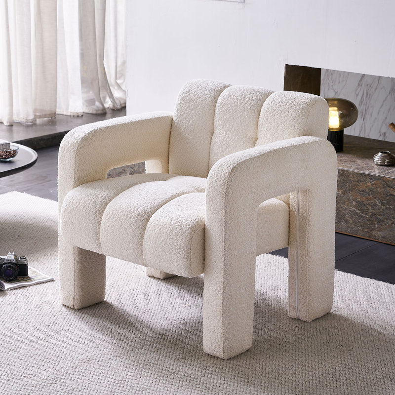 Practical Single Chair, Wide Upholstered Accent Chair, 100% Polyester Beige