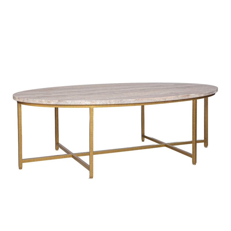 Table basse Marble, H 18,5 po x L 60 po x l 30 po, Travertin argent, Or royal