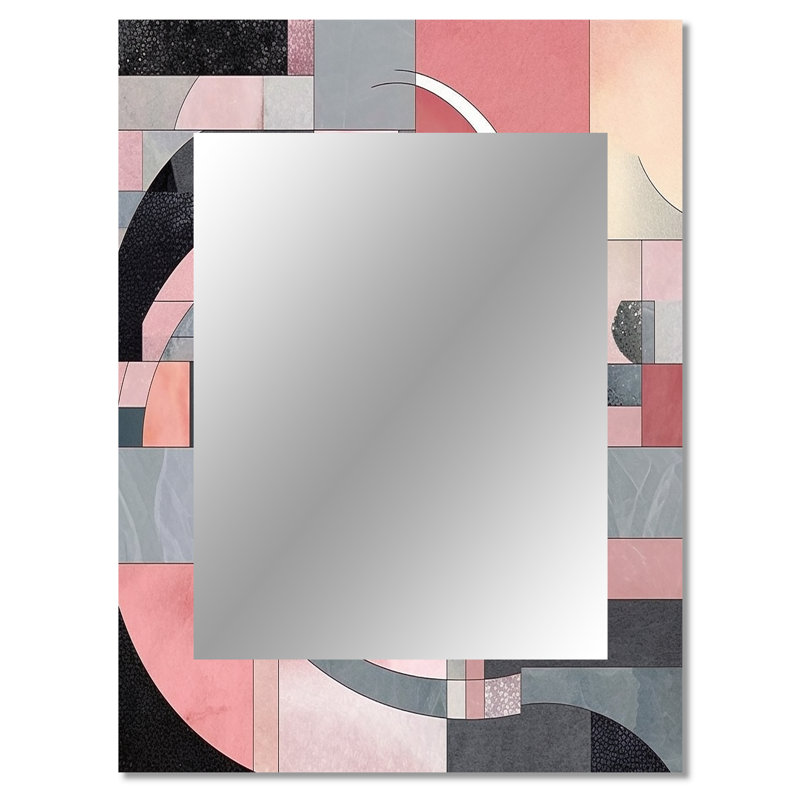 Pink Transcendent Angles I - Abstract Shapes Wall Mirror, Modern Decorative Mirror, Printed Metal Art, 40" x 30"