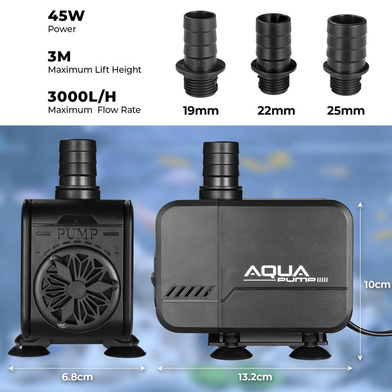 45w Aquarium Pump, Adjustable Flow Water Pump Pond Pump, 3000l/h Submersible Water Pump With Filter And 3 Nozzles 19mm / 22mm / 25mm, Max Delivery Head 3 M, For Pond Fountains, Aquarium, Rock Garden