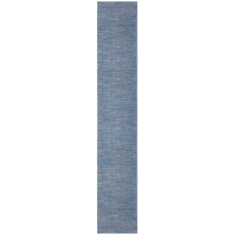 Mulican Solid Color Machine Made Power Loom Polypropylene Indoor / Outdoor Area Rug in Blue, Runner 2'2" x 16'