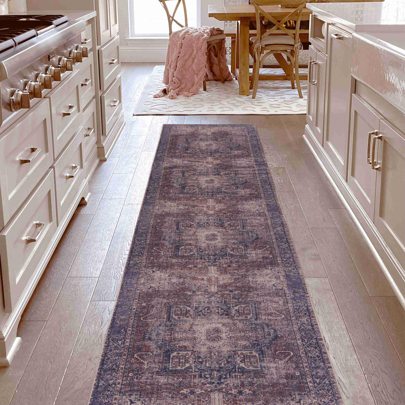 Tapis bordeaux lavable 2 pi 6 po x 10 pi, Tapis de couloir 2 pi 6 po x 10 pi