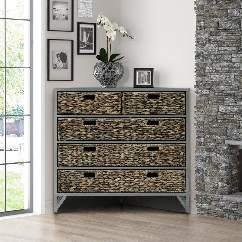 Commode d'appoint de coin 5 tiroirs Pensacola, gris