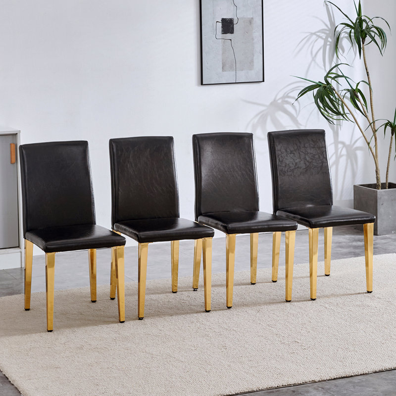 Ensemble de 4 chaises en cuir PU avec pieds en métal doré, 4, Noir