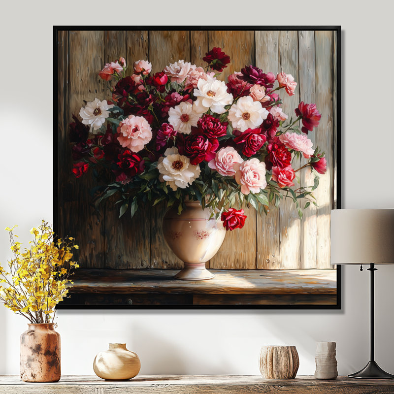 «Rustic Romance Bouquet Of Roses II», art mural sur toile, Impression encadrée flottante, Noir, noir, noir, noir