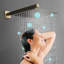 Douche de salle de bain brossée or classique, pluie murale de 10 pouces avec douchette rétractable, poignée, valve à cartouche, robinets à 3 trous de luxe à poignée manuelle-131262887