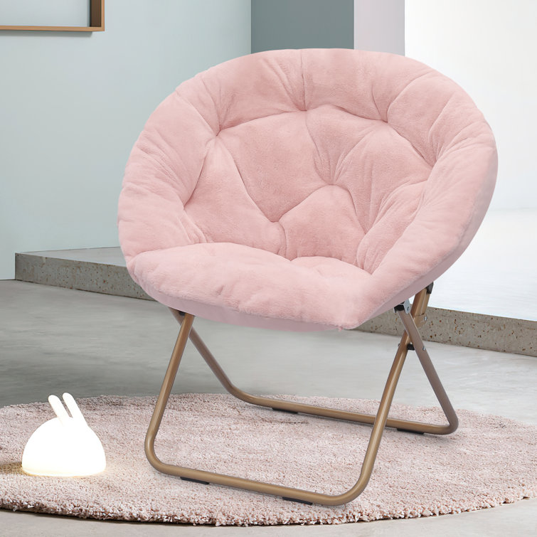 MoNiBloom Folding Saucer Chair with Ottoman, Faux Fur Moon Chair