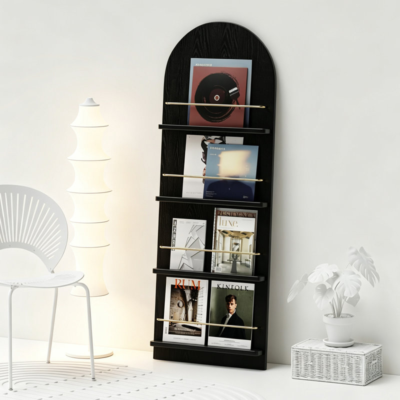Bibliothèque standard noire moderne en bois massif, H 62,99 po, Noir