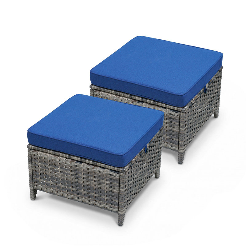 2 repose-pieds de patio avec coussins, Gris, Bleu