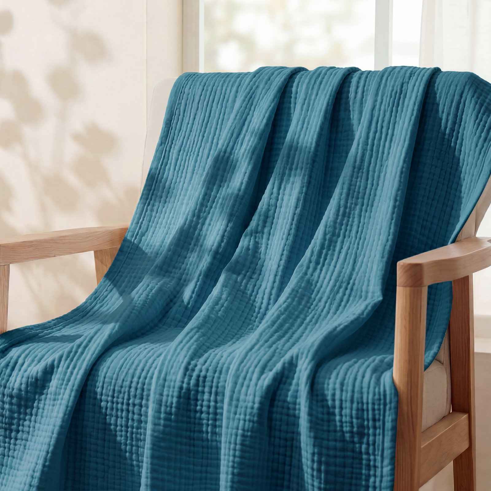 Bedsure Cotton Muslin Throw Blanket, King, Teal