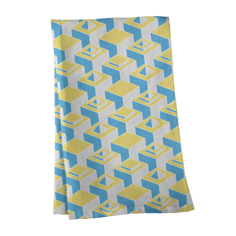 Patricia Geoffrey Tea Towel Kitchen Towel, Yellow/Blue/Gray, Cotton Twill
