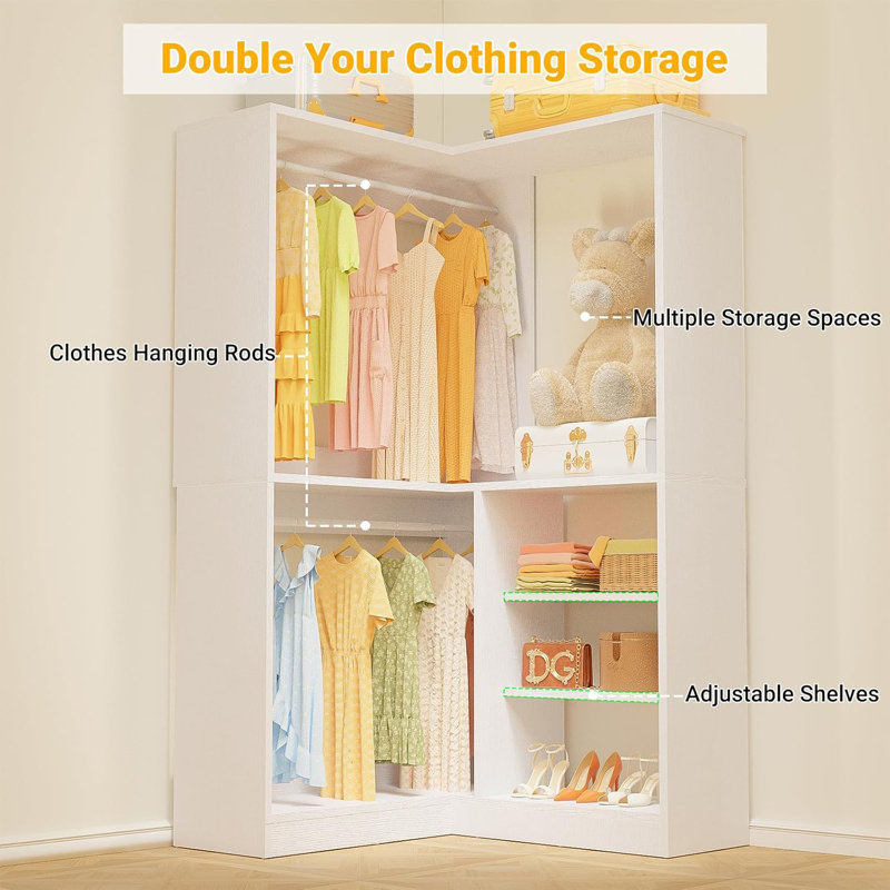 36'' W Corner Closet System with  Hanging Rods, White