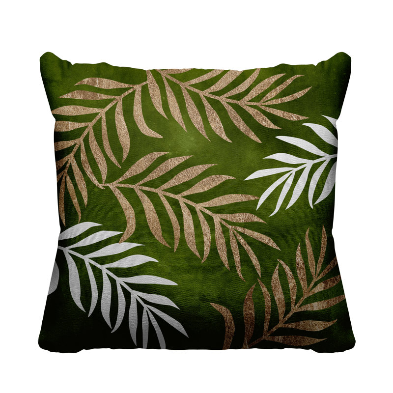 Coussin intérieur / extérieur Bobo Fern, L 15 po x H 15 po, Chartreuse / or / blanc