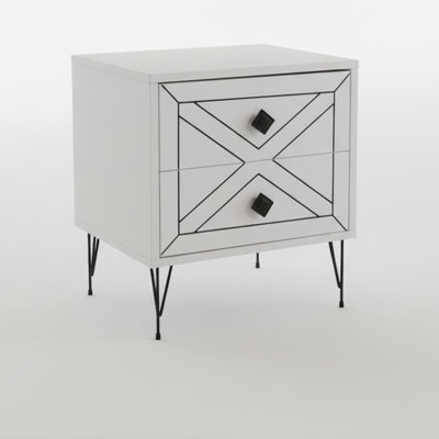 Geometric Deco 2-Drawer Nightstand - Metal Legs
