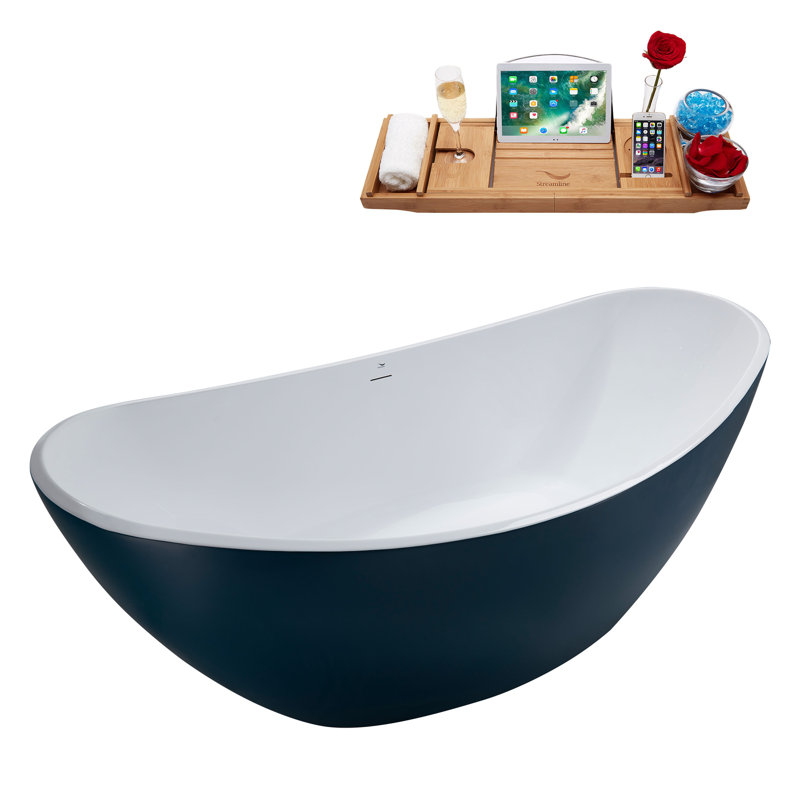 Baignoire de trempage autoportante en acrylique 75 "avec drain et plateau en bambou Streamline, Bronze huilé mat