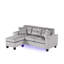 Canapé d'angle réversible Sorenza 74 po en velours gris avec lumière DEL, port de chargement USB, garniture cloutée et coussins décoratifs