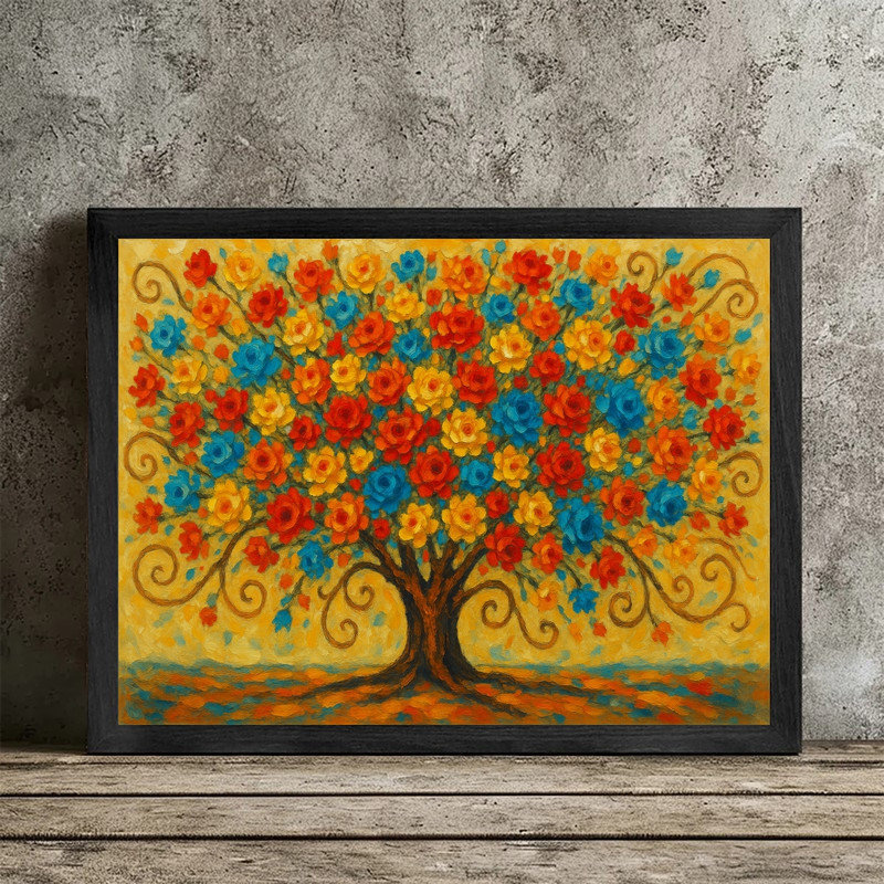 Art mural de l'arbre de vie inspiré de Gustav Klimt - encadré noir Art nouveau, impressions symboliques encadrées