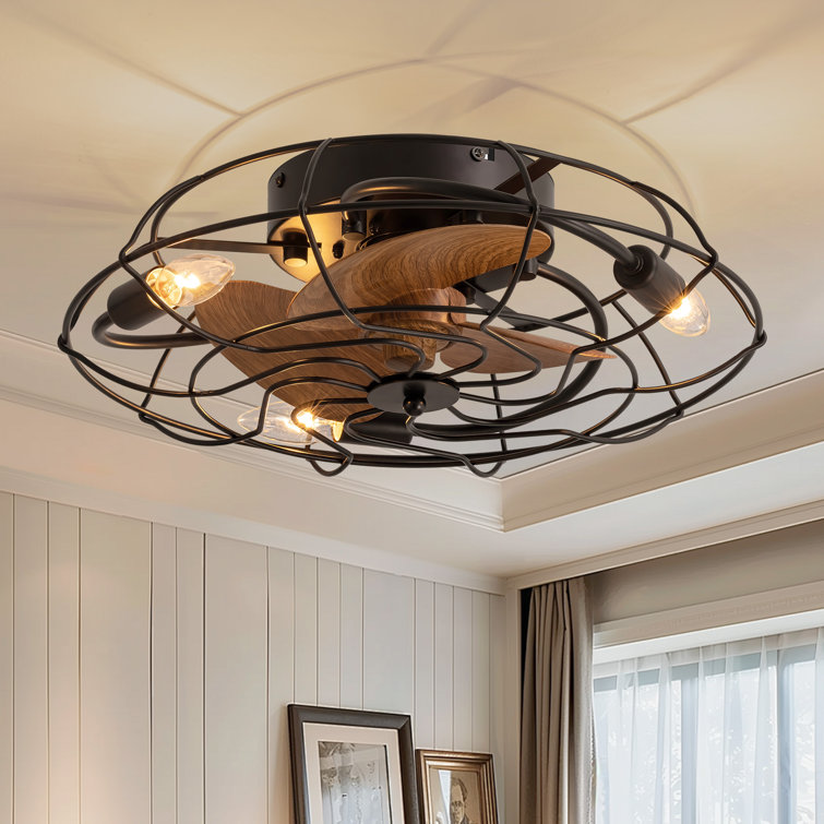 Ketara 18.1" Low Profile Caged Ceiling Fan With Lights Kit And Remote Control
