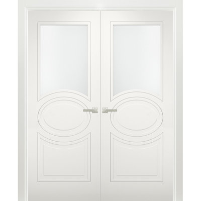 Portes françaises doubles blanches en verre givré Mela