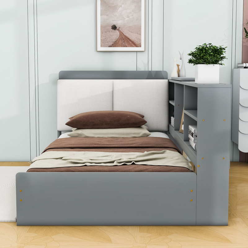 Lit plateforme tapissier Marrah, gris