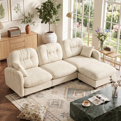 107" Chenille Oversized Modular Sectional Sofa, 3 Seater Cloud Sectional Couches with Tufted Cushion Backrest & High-Density Foam, Sleeper Deep Seat Upholstered Sofa with Throw Pillows for Living Room, Easy Install