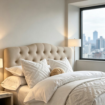 Tête de lit tapissier capitonnée pour grand lit, tête de lit capitonnée en tissu de lin capitonné, tête de lit à hauteur réglable pour la chambre à coucher, beige