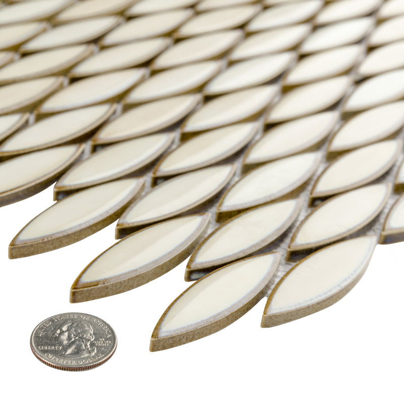Pescado 1" x 2" Porcelain Novelty Mosaic Wall & Floor Tile, Glossy Cream/Beige