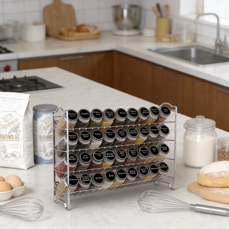 Ensemble complet de rangement à épices avec 36 pots en verre, 396 étiquettes, entonnoir et marqueur pour le comptoir, l'armoire ou la fixation murale