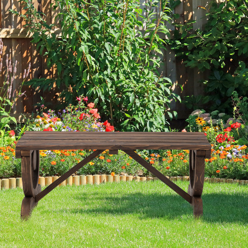 Outdoor Garden 2 Bench, Rustic Wooden Patio Seat, 550 Lbs Load Capacity, Brown Wagon Support, Legs