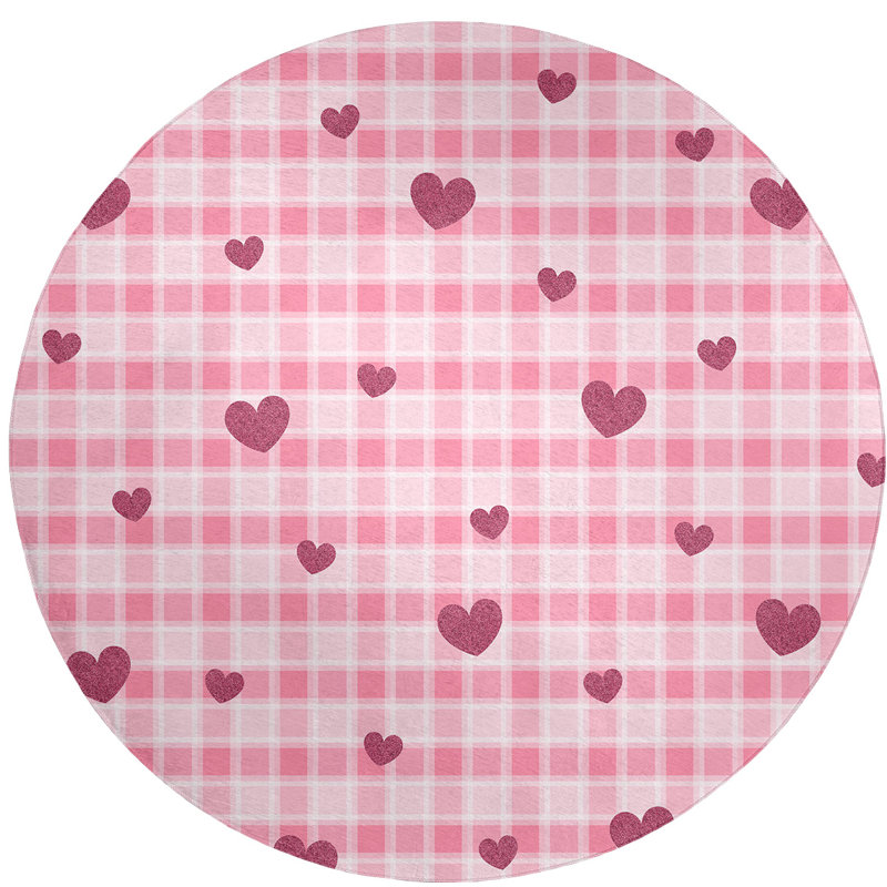 Tapis zone rose fait main, Rond 5 pi