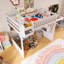Lit mezzanine grand avec cadre en bois avec escalier, tablettes et garde-robe-498019224