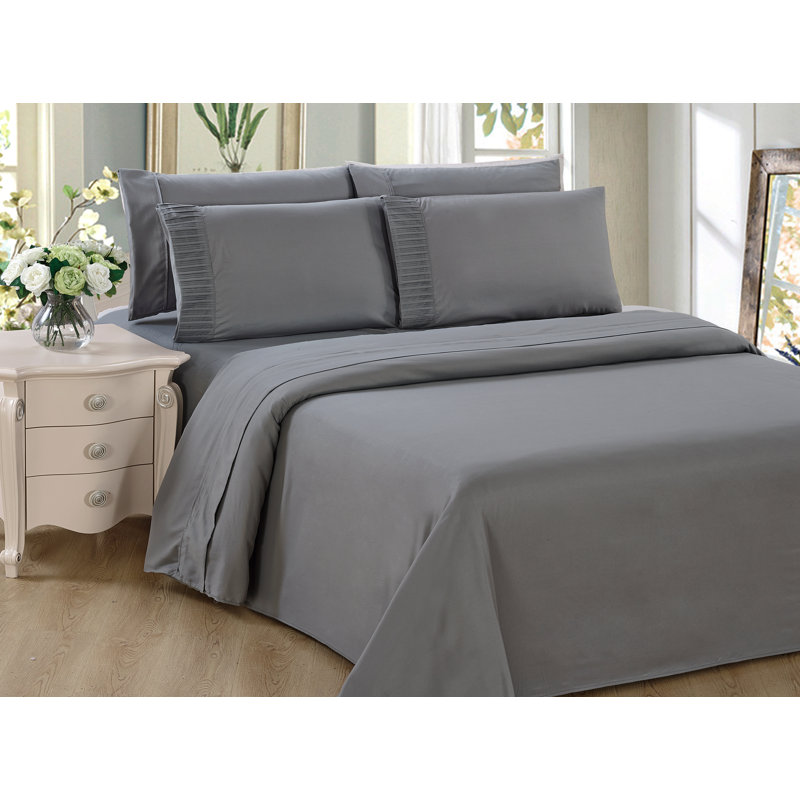 Ensemble de housse de couette avec 2 taies d'oreiller en rayonne de bambou toutes saisons 3 pièces Marina, gris