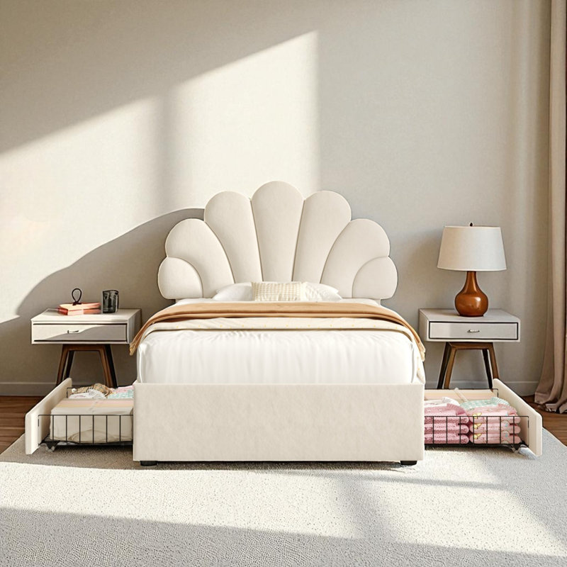 Upholstered Storage Bed, Beige