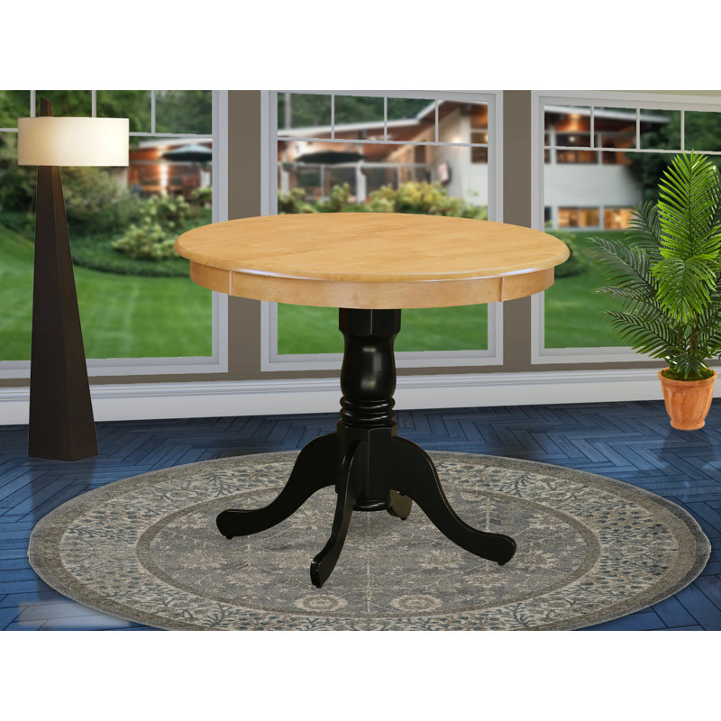 Antique Modern Dining Table - a Round Kitchen Table Top with Pedestal Base, Oak & Black, Oak, Black