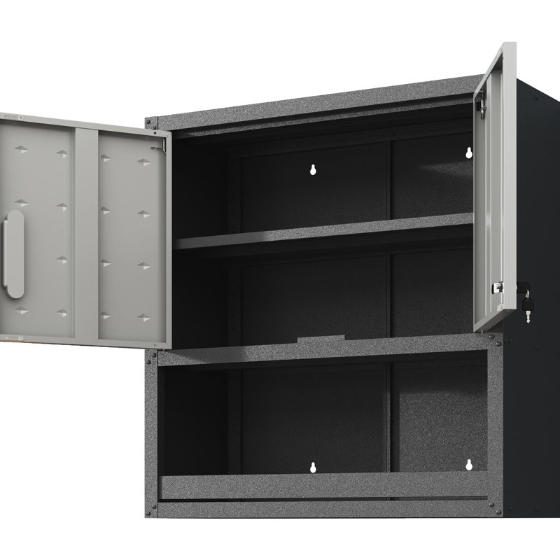 Metal Storage With Door. For Garage, Warehouse, Office. Rust And Corrosion Build Garage Warehouse Office Wall Cabinet. With Locking Door Open Drawer. , Modern Appearance