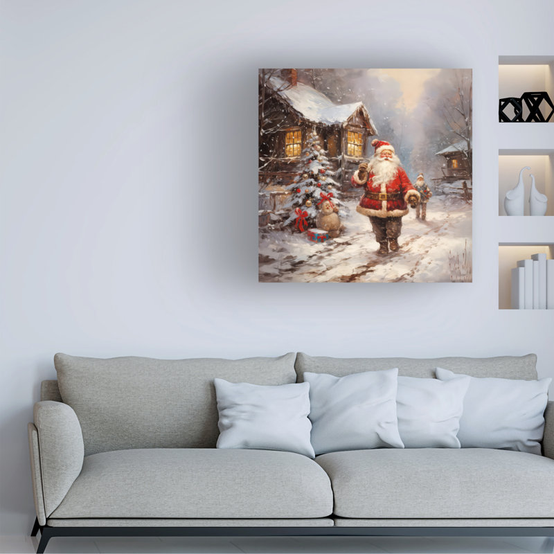 «Seasonal Jolly Santa 2», peinture sur toile, H 14 po x l 14 po x P 2 po