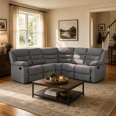 5-Seat Microfiber Manual Recliner Sectional Sofa with Drop-down Tables Cup Holders