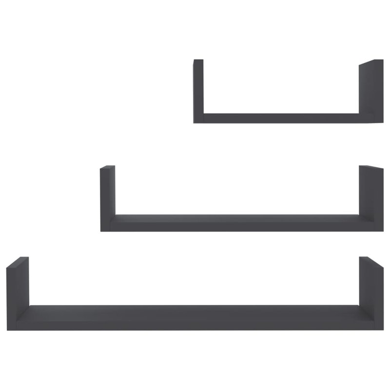 Shelf Set of 3 Gray Engineered Wood Various Sizes up to 23.6 in Decorative Shelving Set, White