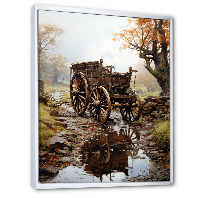 Watercolor Old Carriot Cart Memory, Cadre flottant blanc, 44" H x 34" W