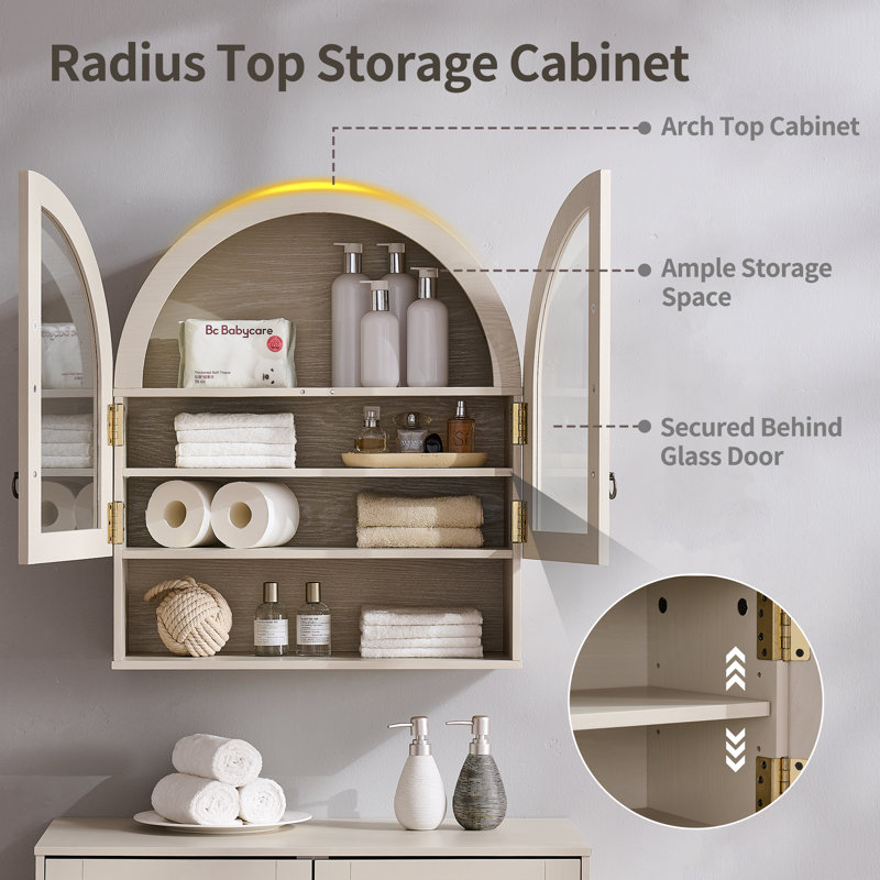 Bathroom Storage Cabinet With Adjustable Shelves, 23.6'' Wide Over The Toilet Organizer For Laundry Room, Kitchen & Living Room, Medicine Cabinet With 2 Glass Doors
