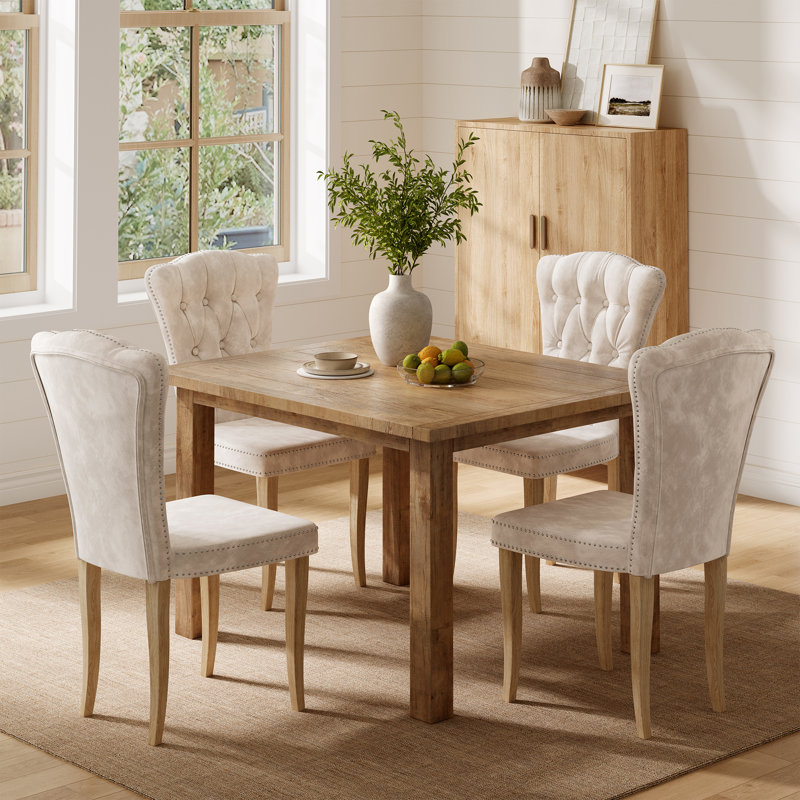 47 cm H Tufted Velvet Side Chair, 4, Beige