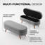 Banc de rangement avec repose-pieds ovale avec revêtement en tissu plissé, pieds en bois d'hévéa et compartiment de rangement caché - repose-pieds polyvalent, sièges supplémentaires et décoration de salon-446963526-446963643