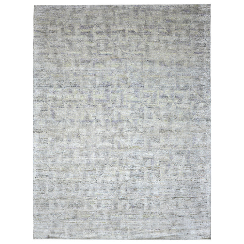 Hand Knotted Geometric Area Rug in Blue/Gray, Rectangle 12' x 15'