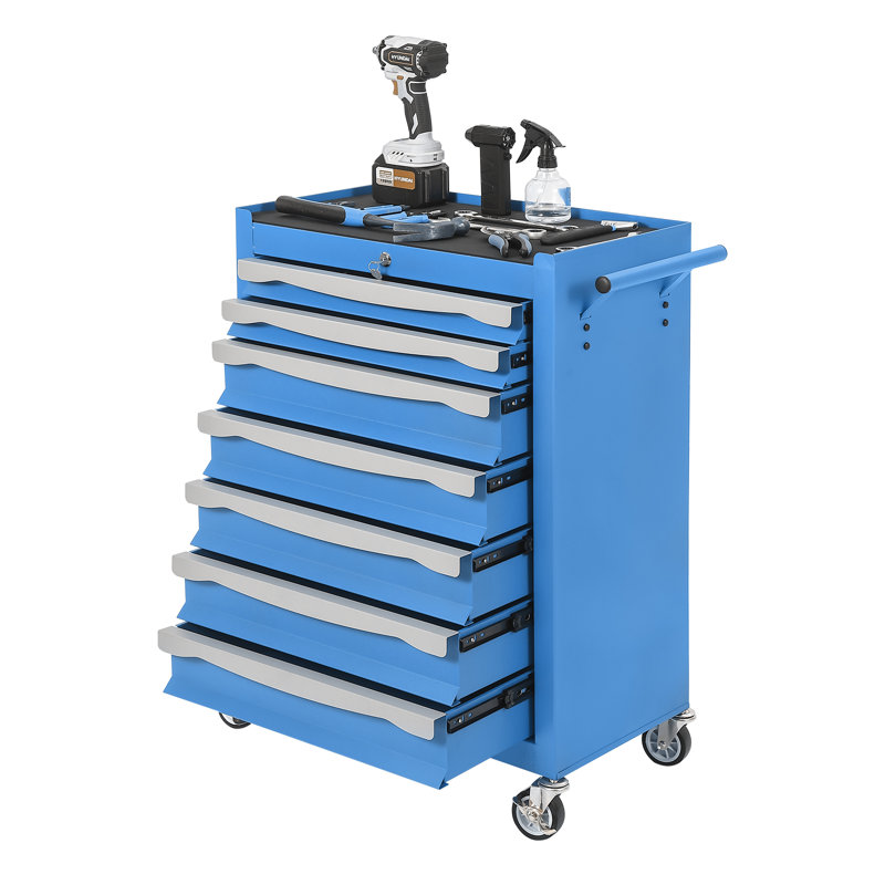 Coffre à outils à 5 tiroirs, chariot à outils roulant, armoire de rangement pour outils de grande capacité avec verrous à clé et tiroirs, boucle à maillons, et peut être combiné à un grand ensemble d'armoires, pour garage, atelier, entrepôt